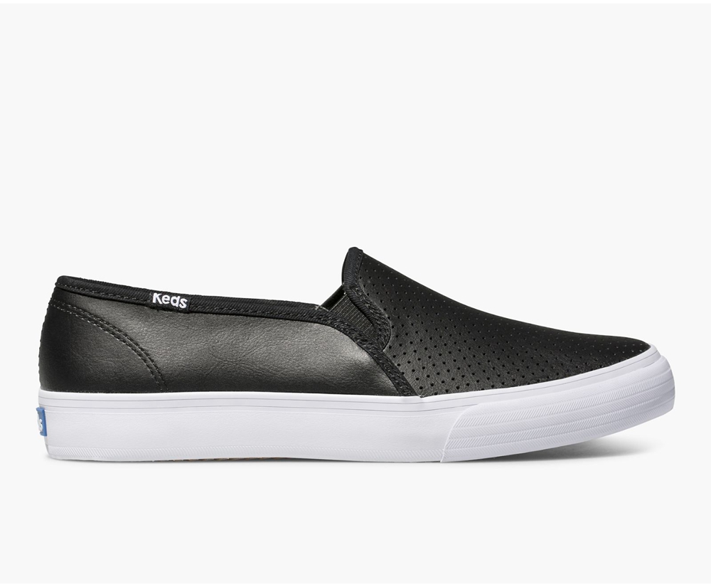 Slip Ons Keds Mujer Negras - Double Decker Perf Cuero - 261-ARLDNQ